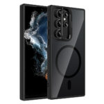 Galaxy S22 Ultra Kılıf Standlı ve Kamera Lens Hediyeli M-Safe Şarj Özellikli Zore Etro Kapak - Siyah